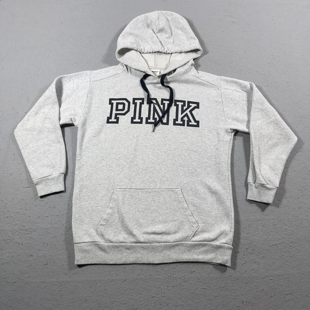 Victoria's Secret Pink Hoodie Women XS Gray Pullover Sweatshirt Kangaroo Pocket